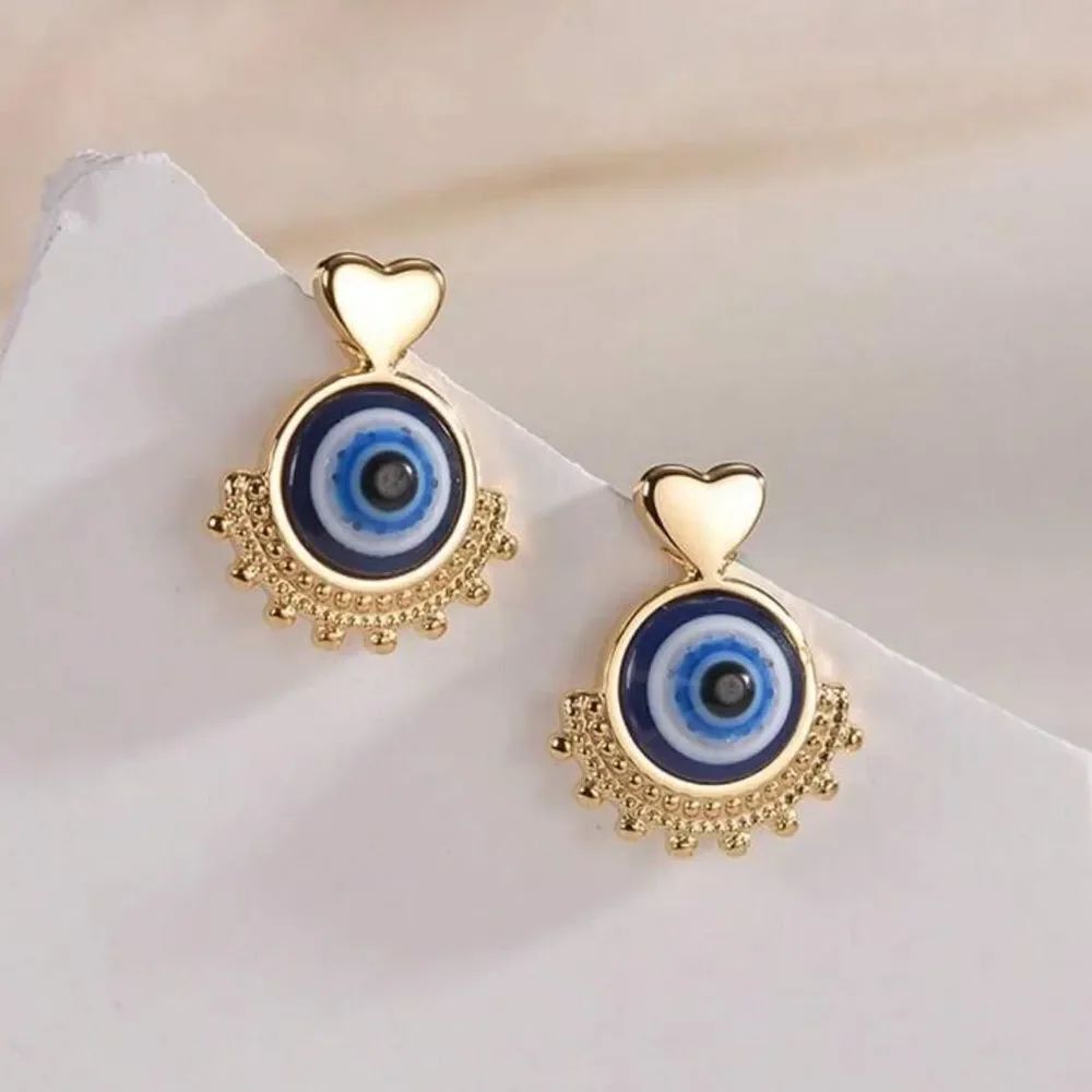 Gold Heart Evil Eye Stud Earrings A1637